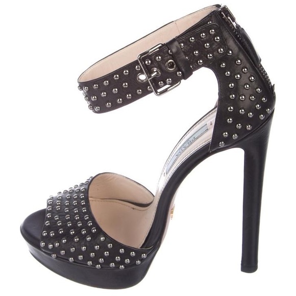 Black Studded Platform High Heel Sandals Pumps - Picture 1 of 2